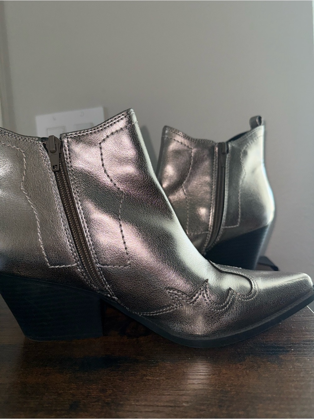 Indigo Metallic Silver Ankle Booties